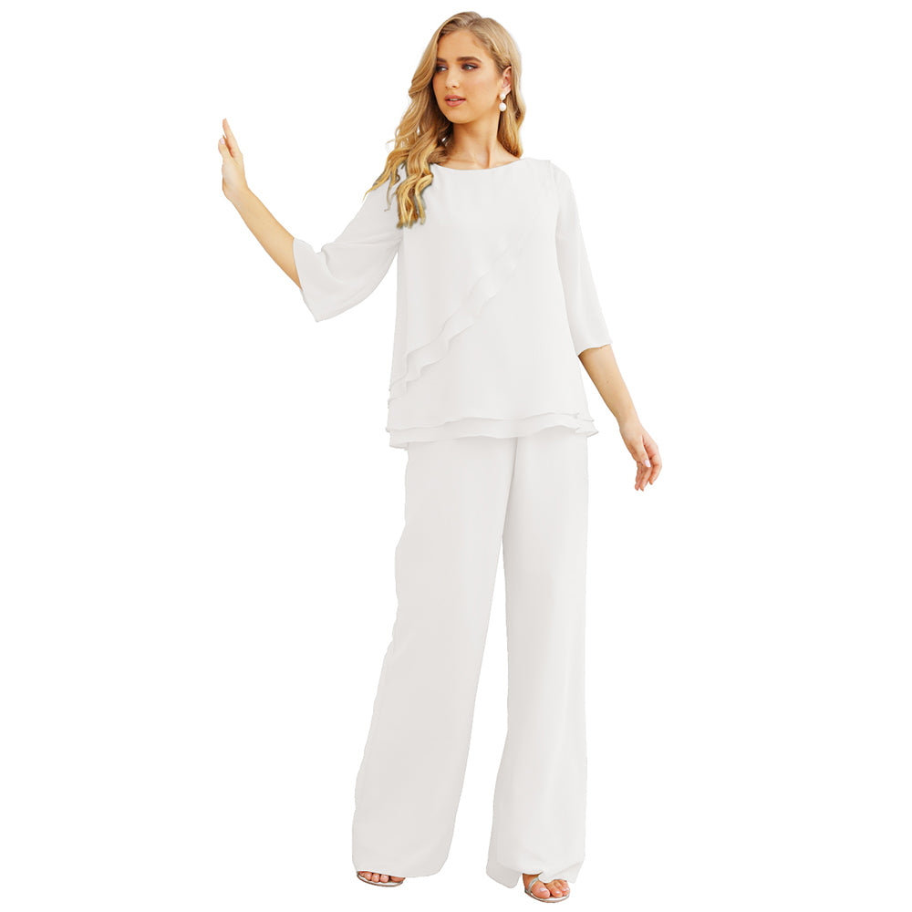 Vestido de gasa para madre de la novia Sunnderly, talla grande, trajes de pantalón con capas con volantes 