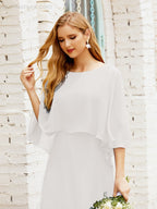 Vestido de dama de honor Sunnderly para mujer, de gasa, manga larga y cuello en V, vestido formal para boda o fiesta SY28018 