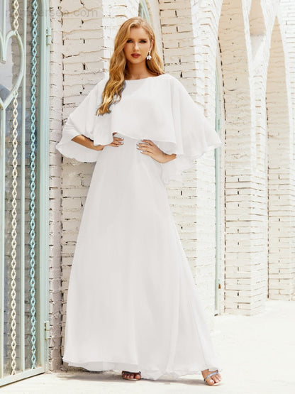 Vestido de dama de honor Sunnderly para mujer, de gasa, manga larga y cuello en V, vestido formal para boda o fiesta SY28018 
