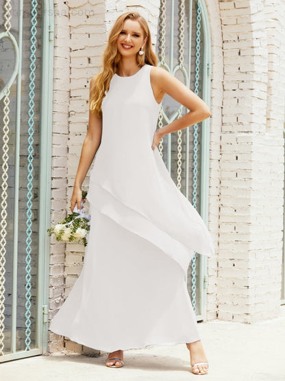Chiffon Langes Plus Size Kleider für die Brautmutter Formales Brautjungfern-Abschlussballkleid SY28019 