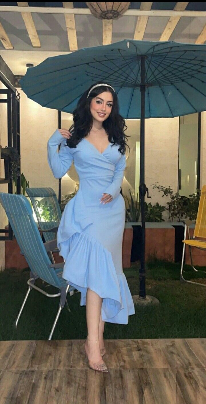 Elegante vestido de fiesta de sirena con escote en V azul, vestido de noche formal Y8181