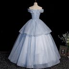 Blau Tüll Spitze lange Ballkleid Abendkleider Y4208