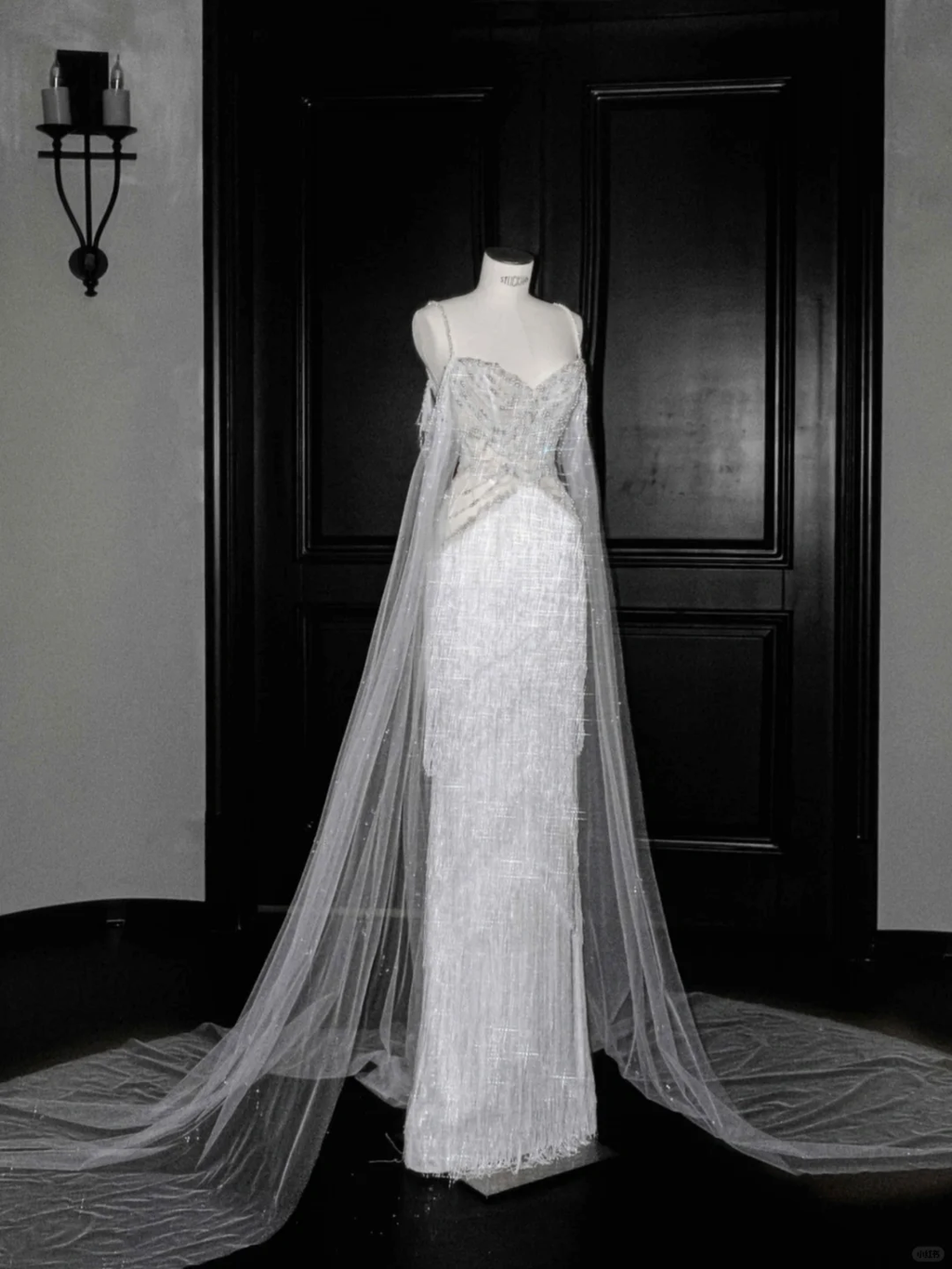 Vestido de noche de lujo de tul blanco con cuentas de perlas y borlas, vestido de fiesta, vestido de novia con hombros descubiertos Y8662