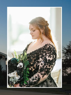 Glamouröses schwarzes Spitzenhochzeitskleid, Gothic Brautkleid Y7353