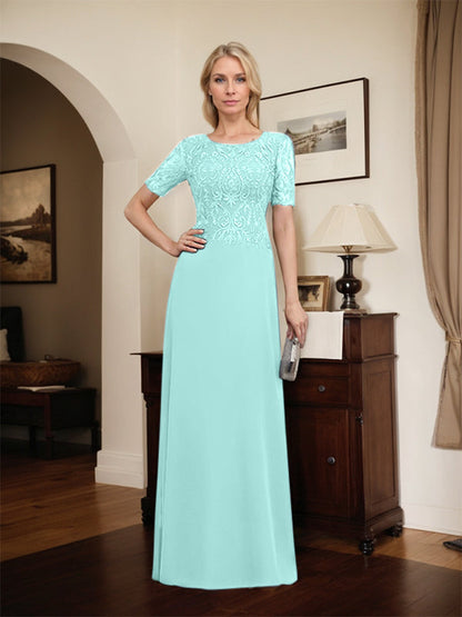 Vestido de gasa con encaje y lentejuelas para madre de la novia, corte A, largo hasta el suelo