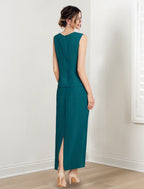 Vestidos para madre de la novia con escote joya, corte tubo/columna y largo hasta los tobillos