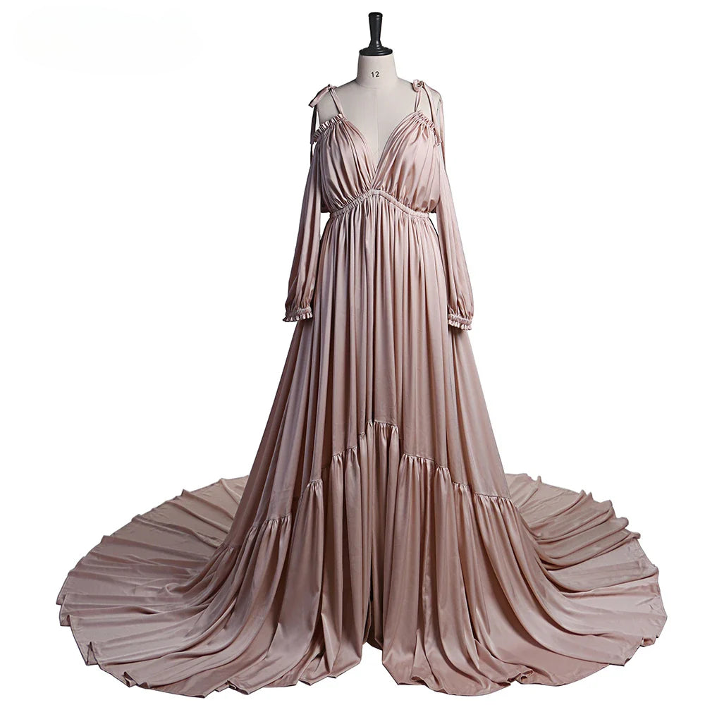 Elegant Shoulderless Stain Long Maternity Dresses for Photo Shoot Maxi Gown Pregnancy Shooting Dress Photo Shoot Props SY21721