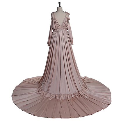 Elegant Shoulderless Stain Long Maternity Dresses for Photo Shoot Maxi Gown Pregnancy Shooting Dress Photo Shoot Props SY21721