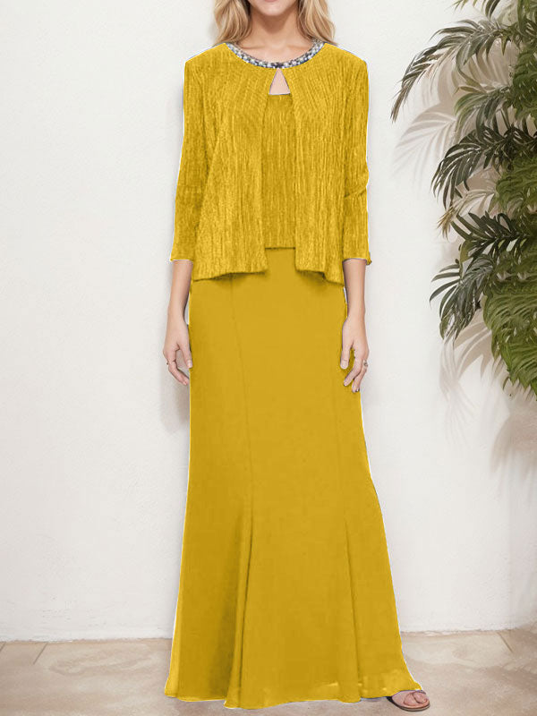 Vestido de dos piezas con efecto metálico y chaqueta