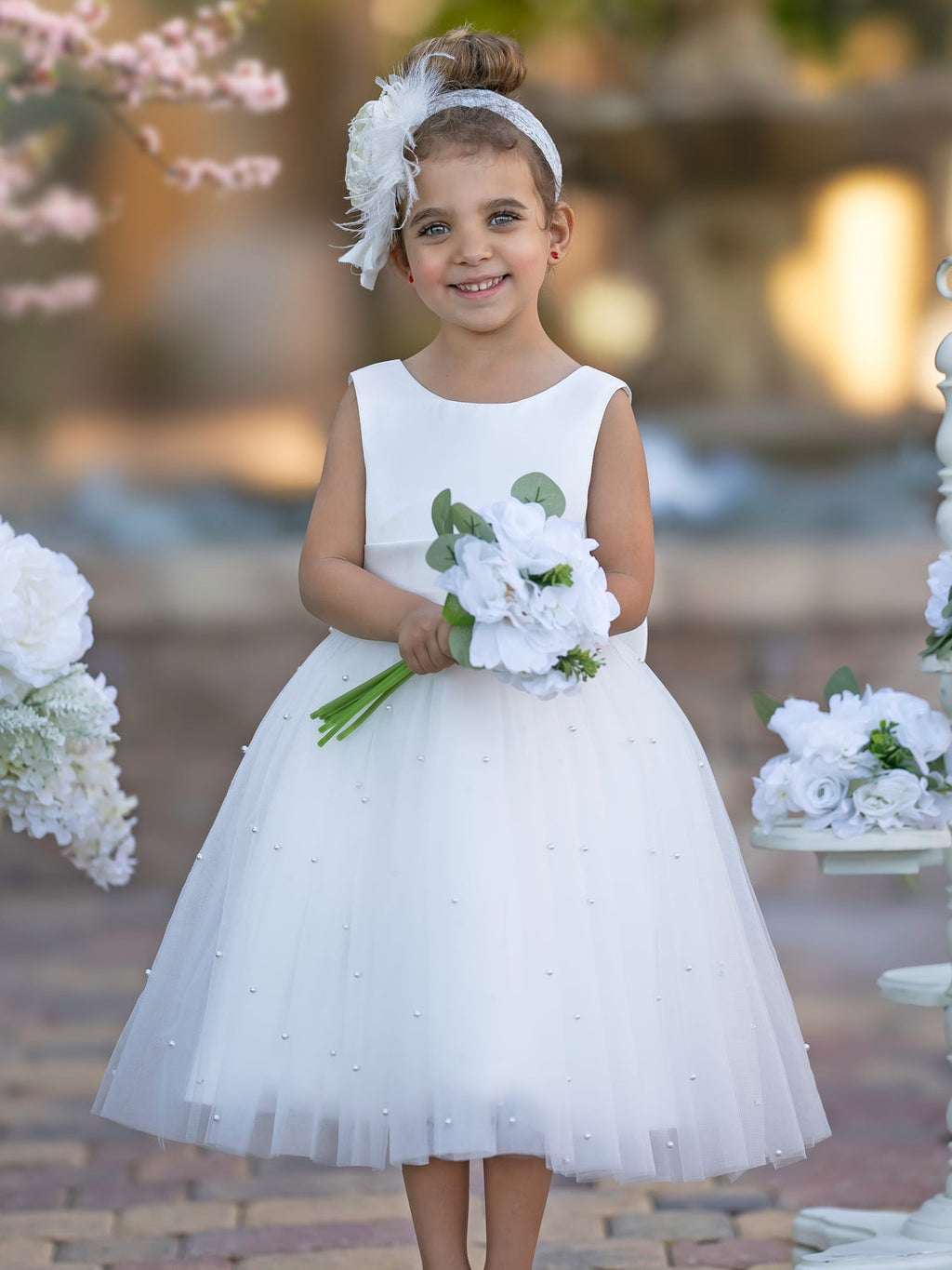 Duchesse-Linie/Princess-Linie Satin Tüll Knielang Blumenmädchenkleid 
