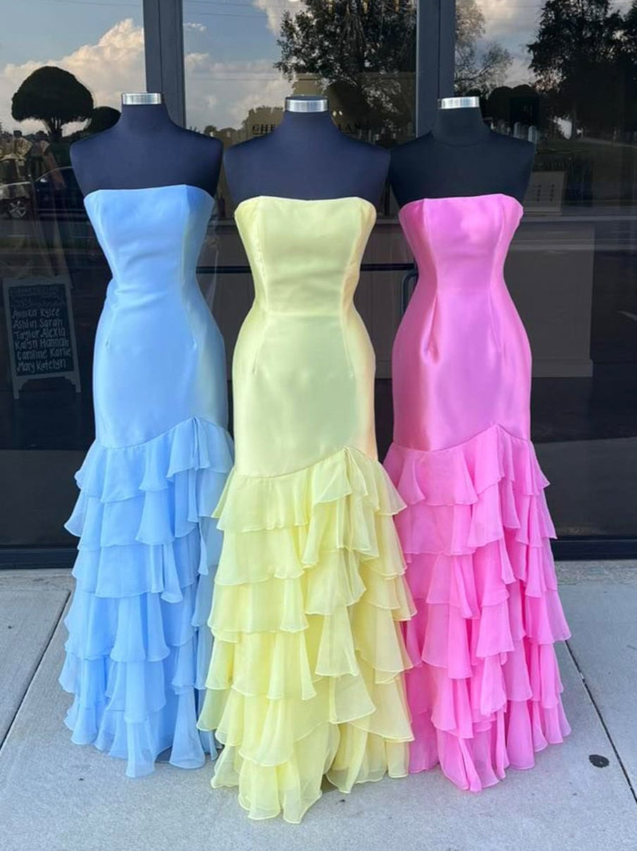 Ida | Vestidos de fiesta azul cielo de corte sirena sin tirantes y abertura