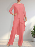 Vestido de gasa para madre de la novia con lentejuelas y abalorios, largo hasta el suelo y mono/pantalón separado