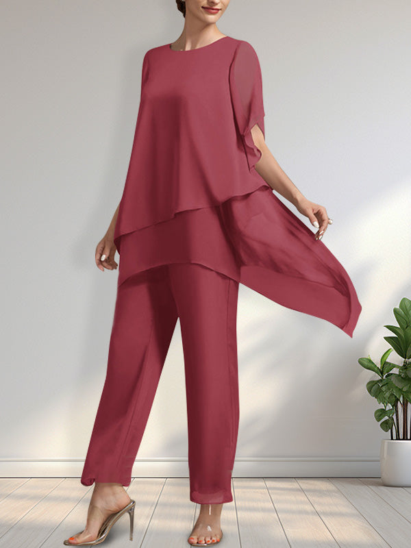 Vestido de gasa para madre de la novia, con escote redondo y largo hasta los tobillos, de mono/pantalón separado