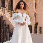 RODDRSYA Beach Wedding Dresses Lace Puff Sleeves Bridal Gowns Princess Off Shoulder Vestido De Novia Appliques Tulle Sweep Train-payinti