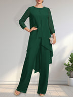 Vestido de gasa para madre de la novia con lentejuelas y abalorios, largo hasta el suelo y mono/pantalón separado