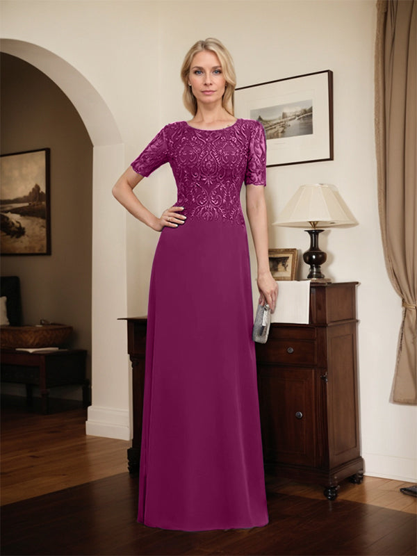 Vestido de gasa con encaje y lentejuelas para madre de la novia, corte A, largo hasta el suelo
