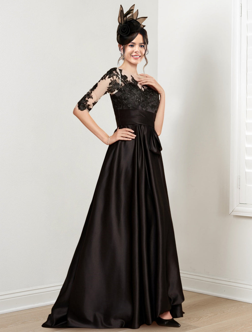 Vestidos de madre de la novia de corte A/princesa con escote joya y largo hasta el suelo