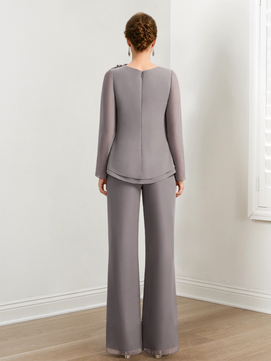 Chiffon-Hosenanzüge für die Mutter der Braut mit Perlen und Rüschen 