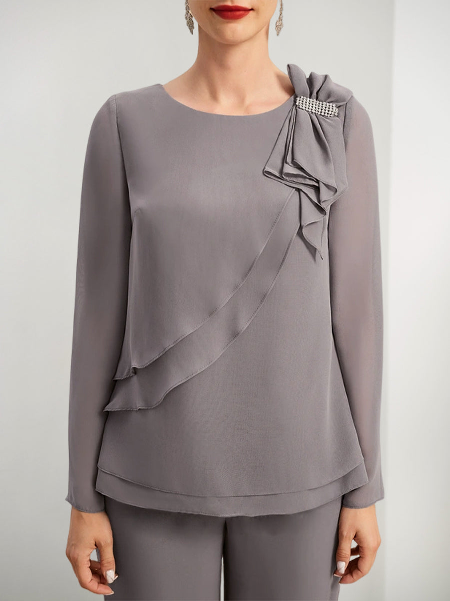 Chiffon-Hosenanzüge für die Mutter der Braut mit Perlen und Rüschen 