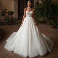 Elegant A-Line Lace Wedding Dresses Luxury Strapless Sweetheart Appliques Bridal Gown Sweep Train Vestido De Noiva-payinti