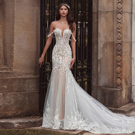 CHANDELA Charming Wedding Dresses Scoop Spaghetti Straps Trumpet Appliques Bridal Gown Robe De Mariée For Women Custom Made-payinti