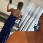 Long Strapless Sequins Mermaid Prom Dress with Split