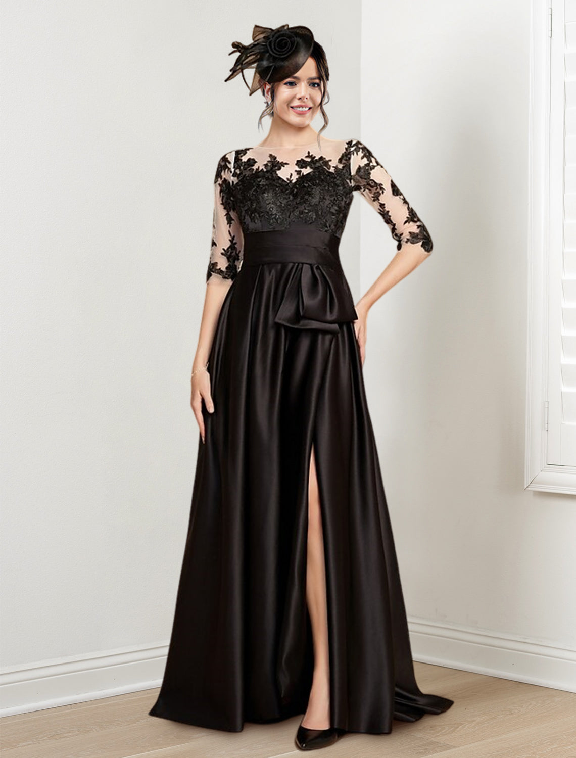 Vestidos de madre de la novia de corte A/princesa con escote joya y largo hasta el suelo