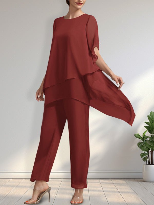 Vestido de gasa para madre de la novia, con escote redondo y largo hasta los tobillos, de mono/pantalón separado