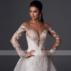 Loverxu Mermaid Vintage Wedding Dresses 2023 Sweetheart Long Sleeve Vestido De Novia Appliques Detachable Train Robe De Mariee-payinti