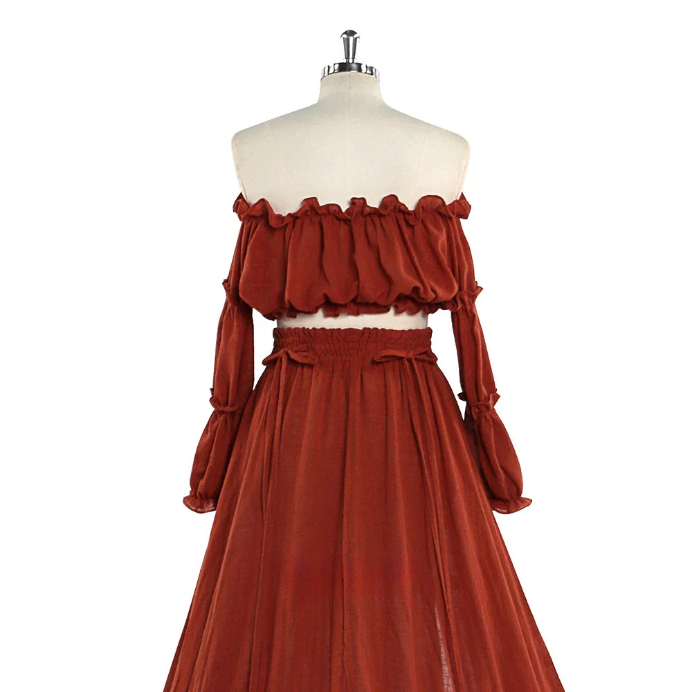 Elegante vestido de maternidad con hombros descubiertos para sesión de fotos, largo, cintura elástica, estilo bohemio, maxivestido para fotografía SY220912 