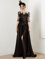Vestidos de madre de la novia de corte A/princesa con escote joya y largo hasta el suelo