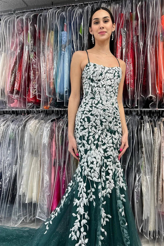 Lorelei | Meerjungfrau-Ballkleid mit Spaghettiträgern und Spitze und Tüll