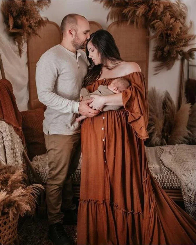 Big Flar Sleeves Maternity Dresses for Photo Shoot Stretch Waist  Photography Dresses Baby Shower Dress YEWEN SY21829