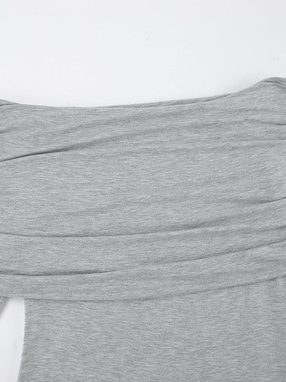 Long Sleeves Skinny Pleated Solid Color Split-Joint Off-The-Shoulder Evening Dresses Maxi Dresses