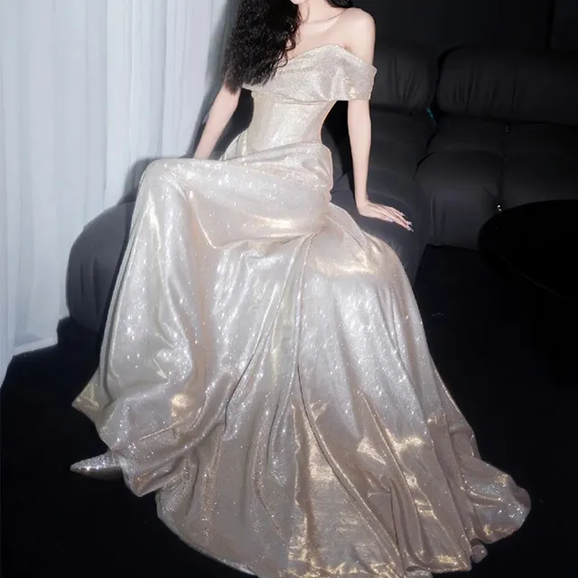 Glänzendes schulterfreies Meerjungfrau-Abschlussballkleid, langes Abendkleid Y8185