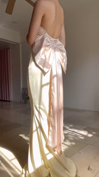 Vestido de noche largo tipo sirena, elegante, sin tirantes y con lazo Y8499