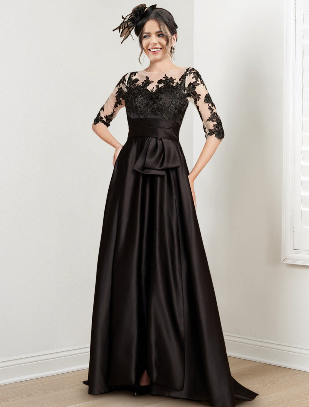Vestidos de madre de la novia de corte A/princesa con escote joya y largo hasta el suelo