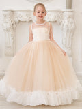 Vestido rosa de tul y organza con corte en A hasta el suelo (010226975)