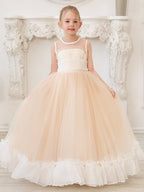 Vestido rosa de tul y organza con corte en A hasta el suelo (010226975)