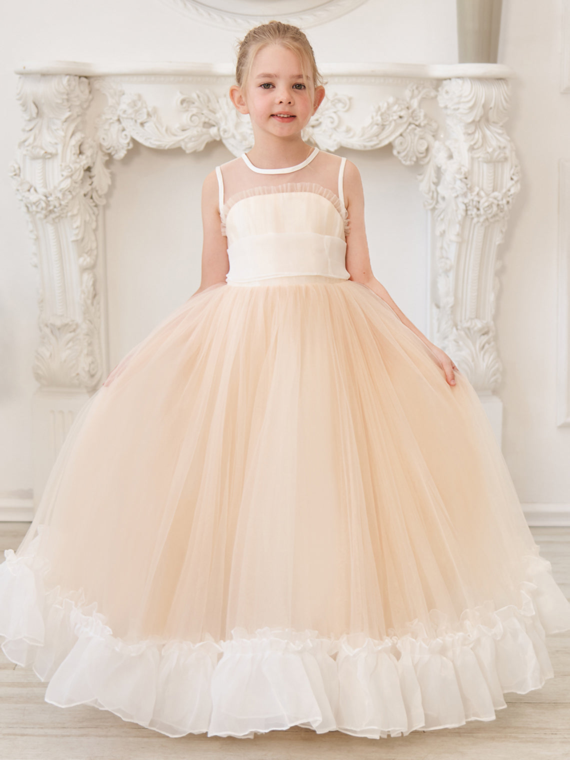 A-Linie Organza Tüll Bodenlang Rosa Kleid (010226975) 