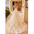 Elegant Wedding Dress For Women V-Neck Cap Sleeve Lace Appliques Vestido De Noiva With Button Sweep Train Custom Made-payinti