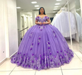 Hellviolettes schulterfreies Quinceanera-Kleid, luxuriöses Ballkleid, süßes 15-Kleid Y4800