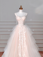 Vestido de novia elegante de tul rosa claro, corte A, vestido de noche formal para graduación Y8623