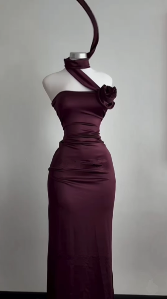Vestido de fiesta largo burdeos, sencillo y sin tirantes, vestido de noche Y8511