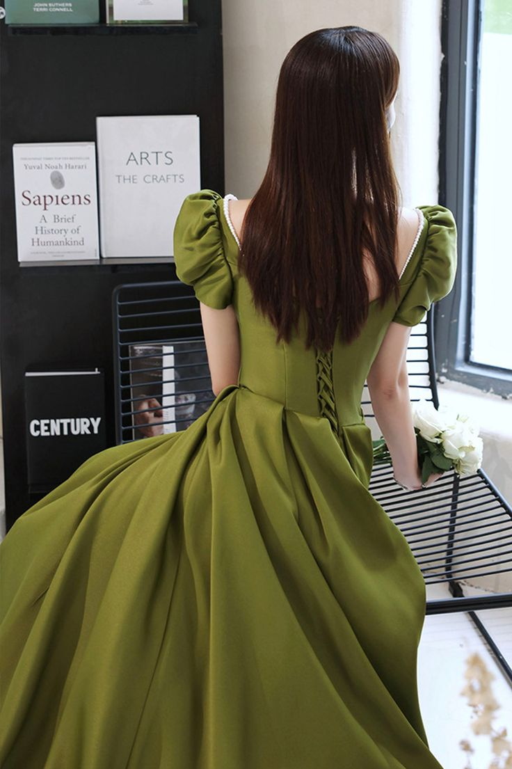 Vestidos de fiesta largos de satén verde, vestidos de noche de corte A Y7097