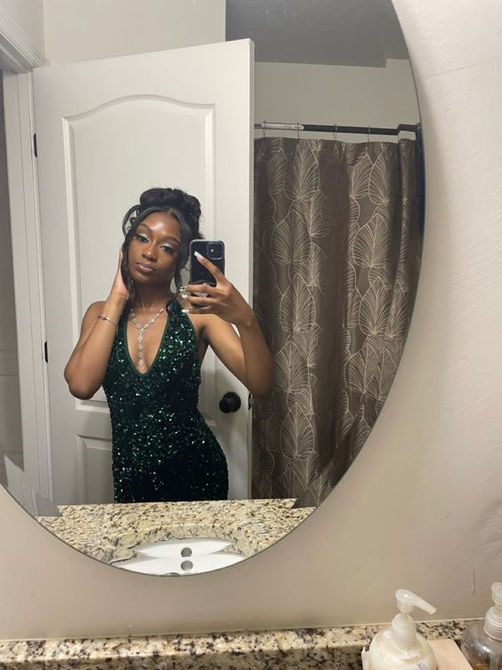 Modernes Meerjungfrau-Abendkleid mit V-Ausschnitt und Pailletten, lang, Y5913