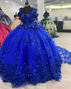 Vestido de quinceañera azul real con cola, estilo princesa, para fiesta de graduación y noche, largo, Y2479