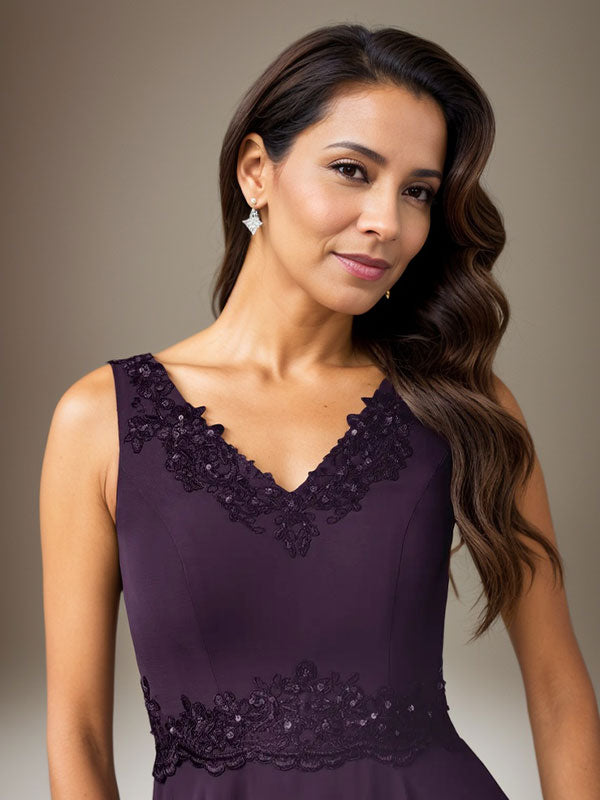 Vestido de gasa con lentejuelas en color ciruela