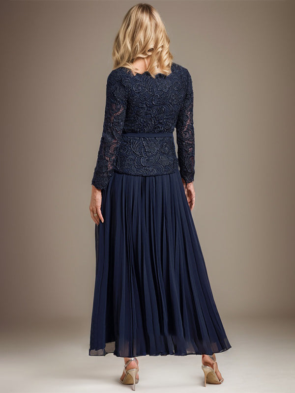 Vestido de gasa para madre de la novia con corte A, cuadrado, largo hasta los tobillos, con pliegues