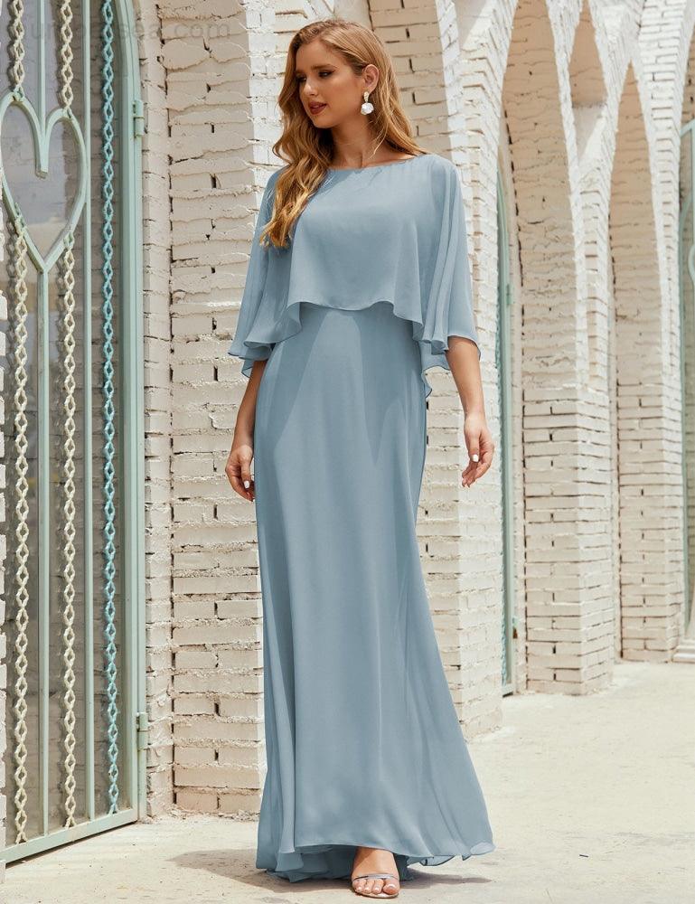Vestido de dama de honor Sunnderly para mujer, de gasa, manga larga y cuello en V, vestido formal para boda o fiesta SY28018 